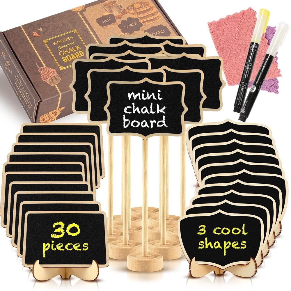 Mini Chalkboard Signs, 30 Pack Framed Small Chalk Board Food Labels with Easel